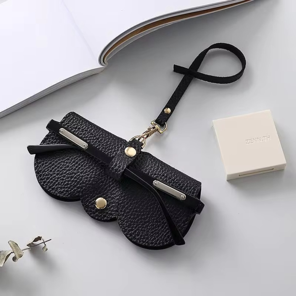 Soft Faux Leather Sunglasses Bag Portable Sunglasses Pouch in Black